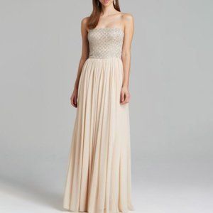 AIDAN MATTOX Strapless Beaded Bodice Pleated Chiffon Skirt Gown Dress Blush 8